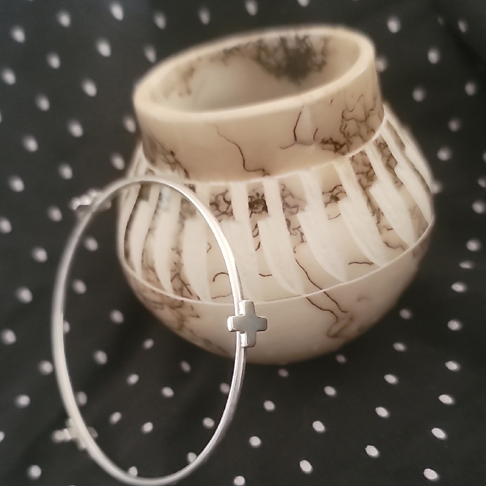 925 Sterling Cross Bangle Bracelet